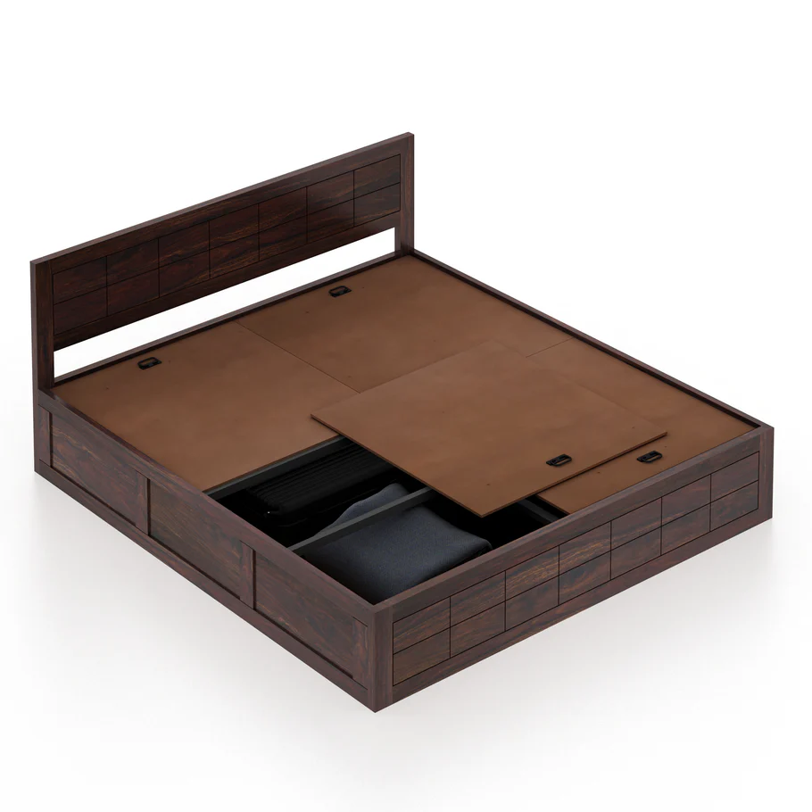 Aviora Solid Sheesham Wood Bed with Premium Wooden Craftsmanship in Walnut Finish - Image 6