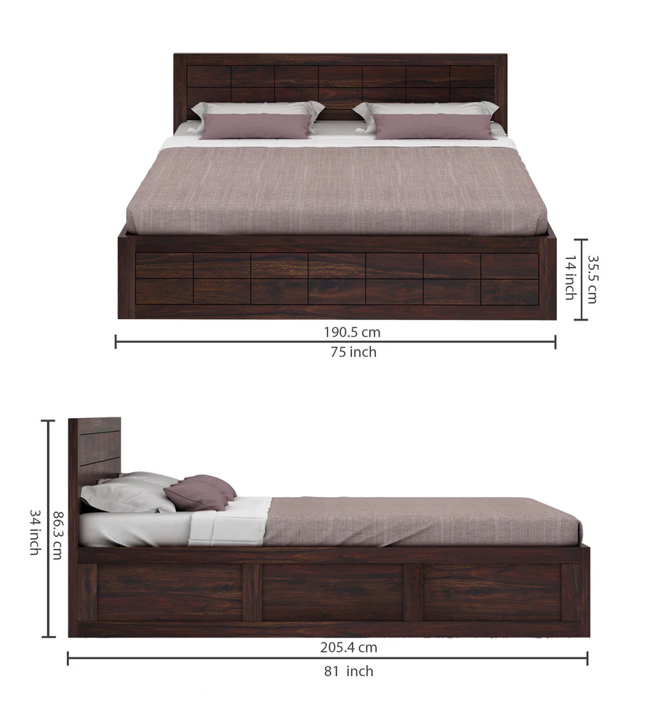 Aviora Solid Sheesham Wood Bed with Premium Wooden Craftsmanship in Walnut Finish - Image 8