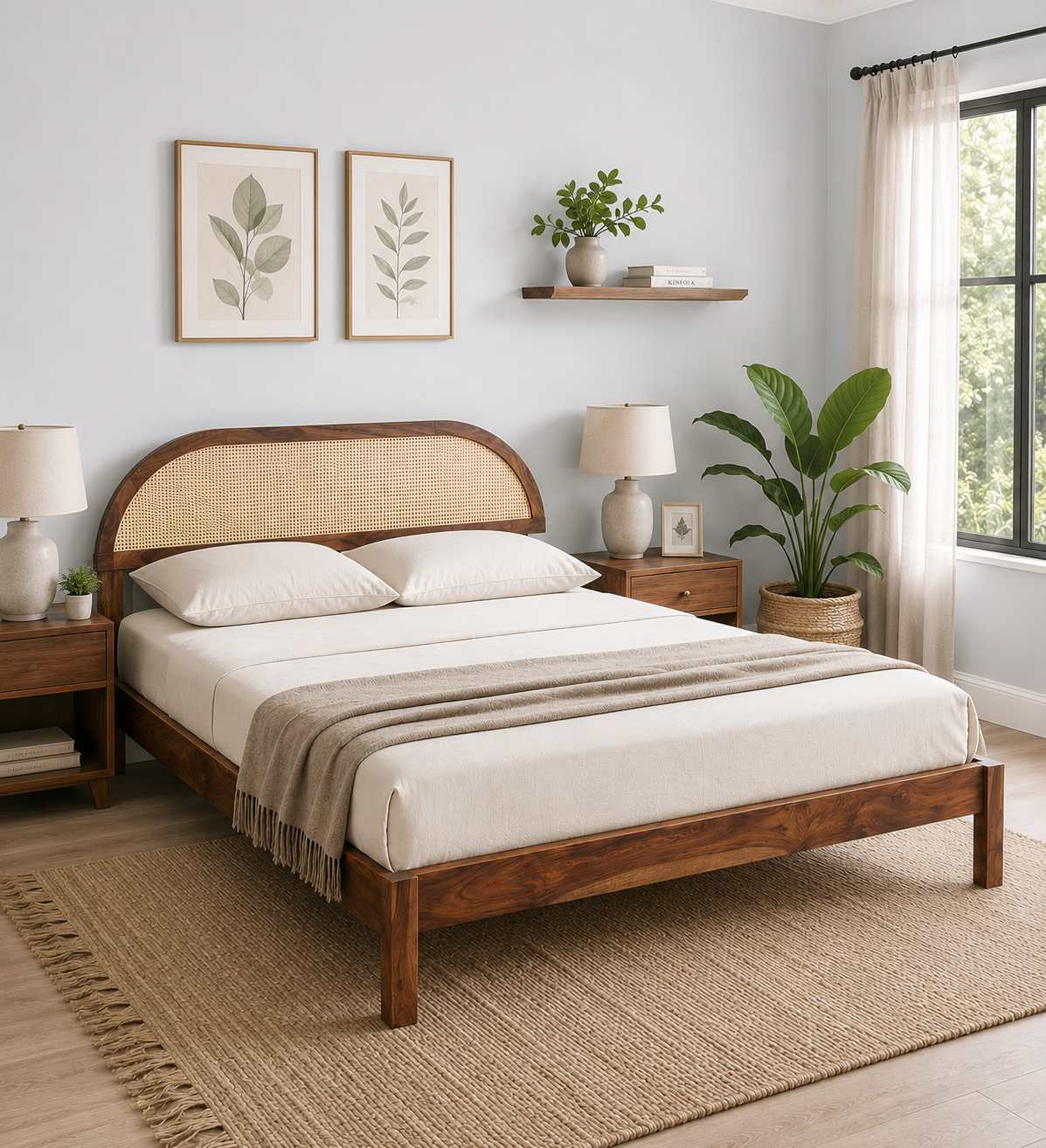 Bellmont Handcrafted Solid Sheesham Wood Double Bed with Modern Design