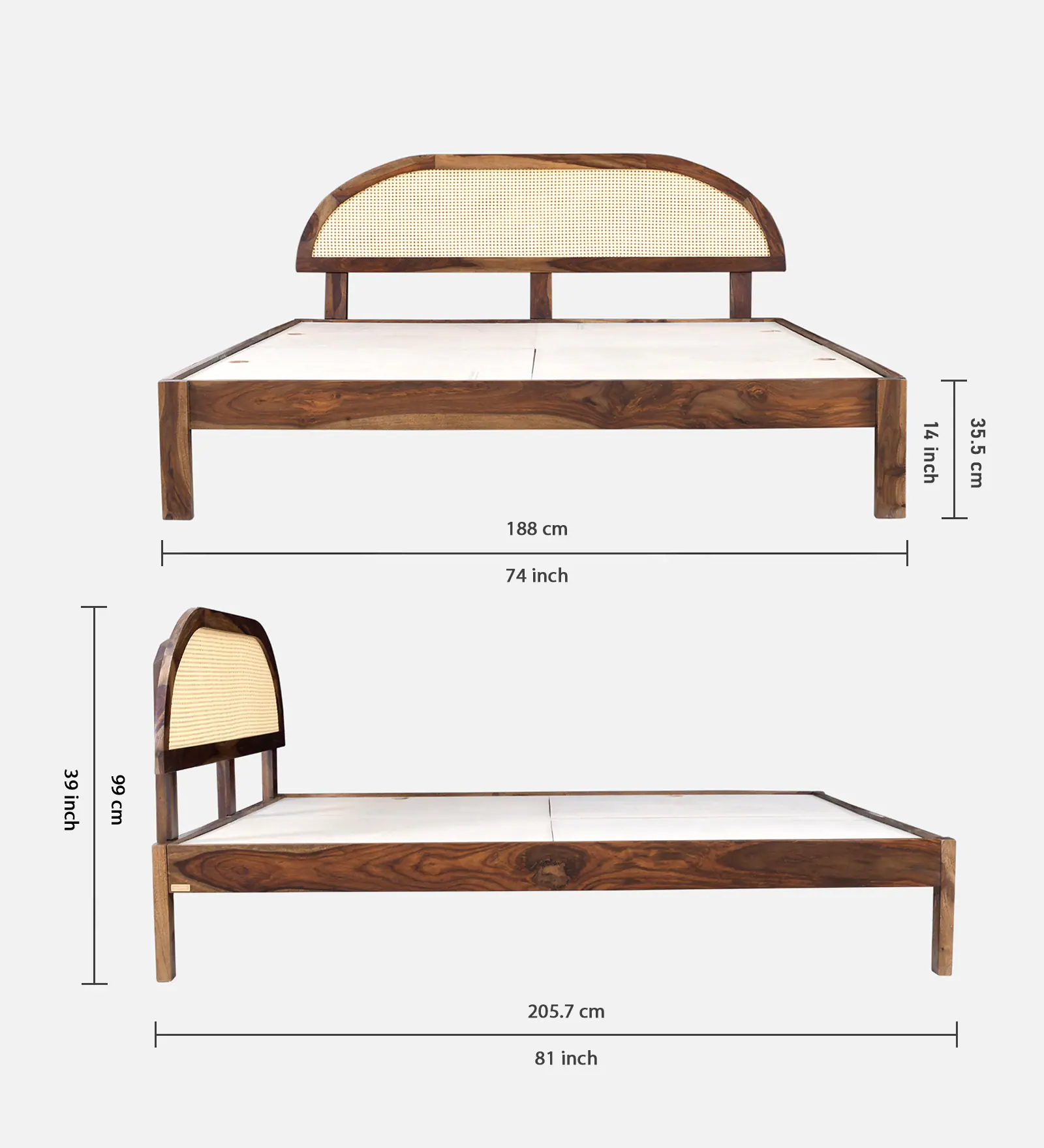 Bellmont Handcrafted Solid Sheesham Wood Double Bed with Modern Design - Image 6