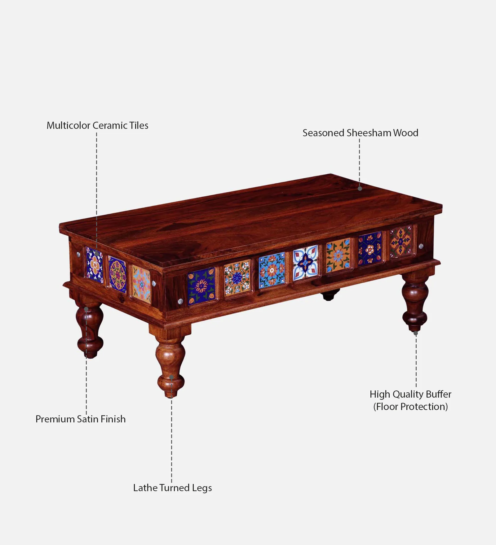 Bellmont Luxury Sheesham Wood Coffee Table in Walnut Finish - Image 3