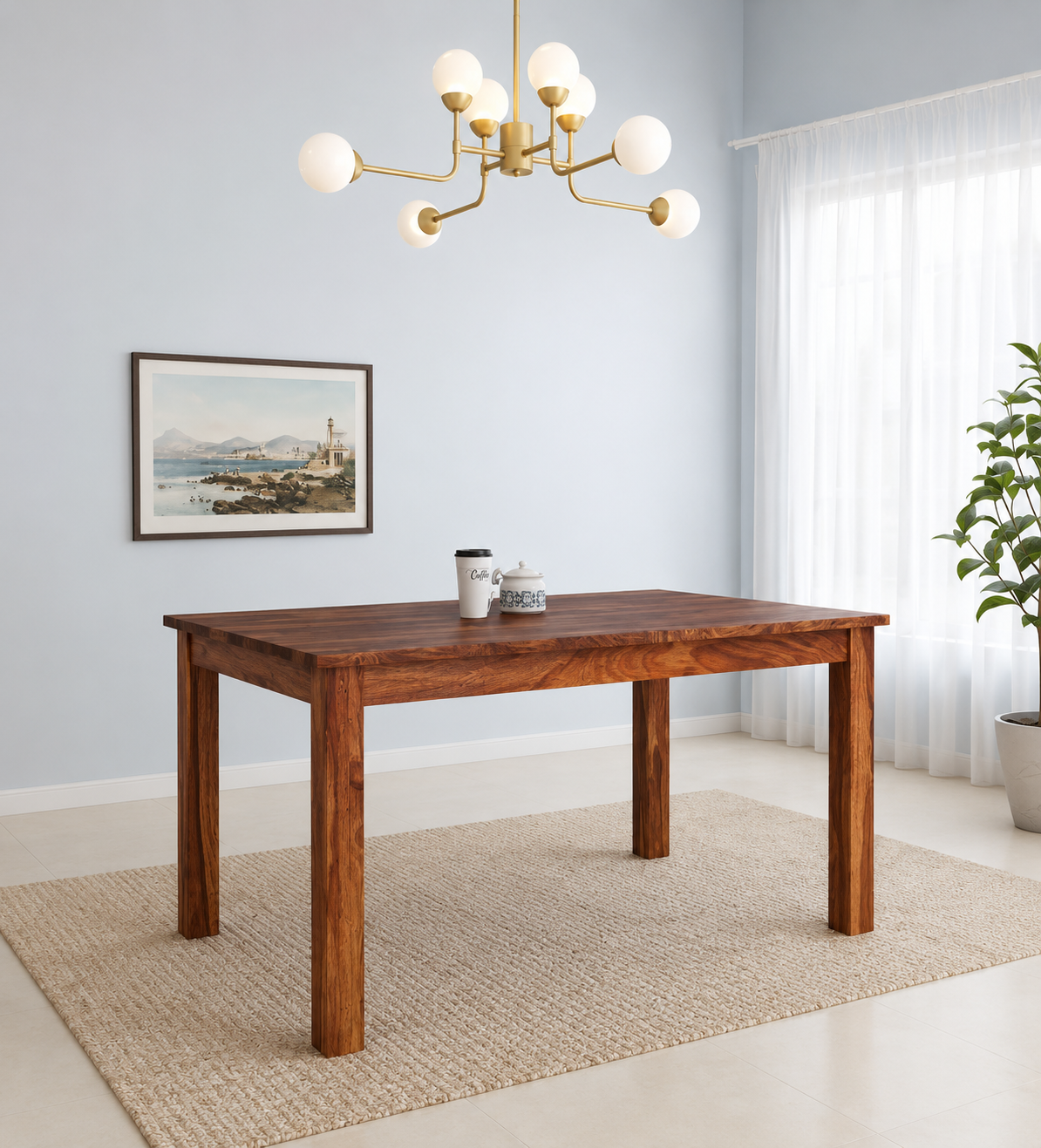 Belvaro Premium Solid Sheesham Wood 6 Seater Dining Table with Natural Finish