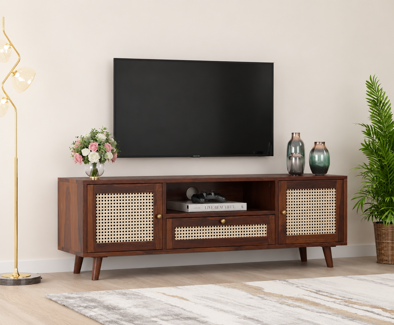 Berlin Modern Solid Sheesham Wood TV Cabinet