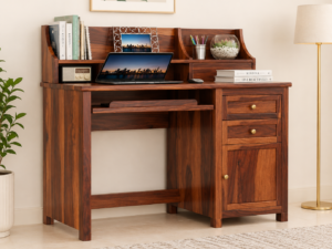 Bravelle Handcrafted Sheesham Wood Study Table with Drawer Storage