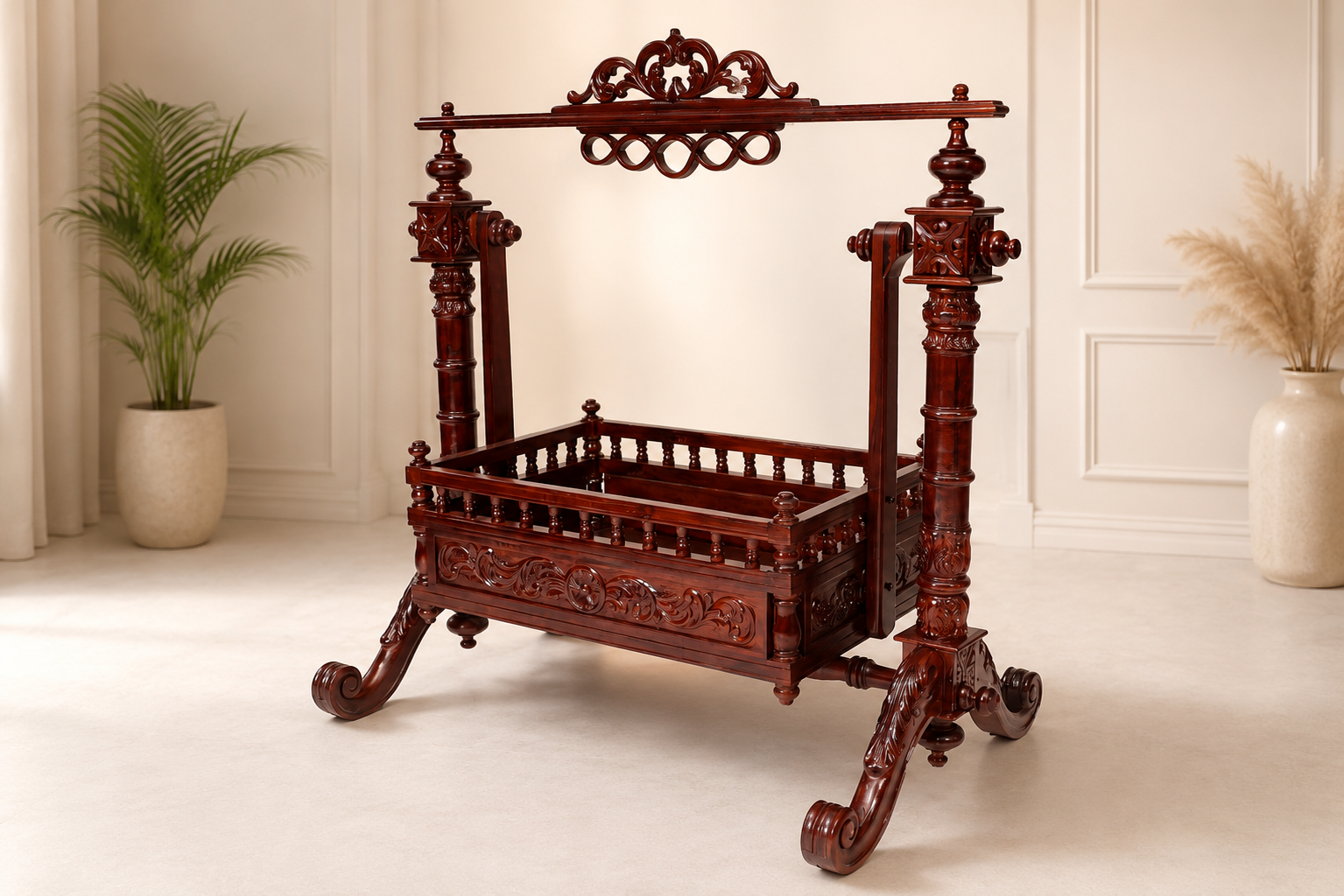 Bravona Premium Wooden Hanging Swing in Provincial Teak Finish