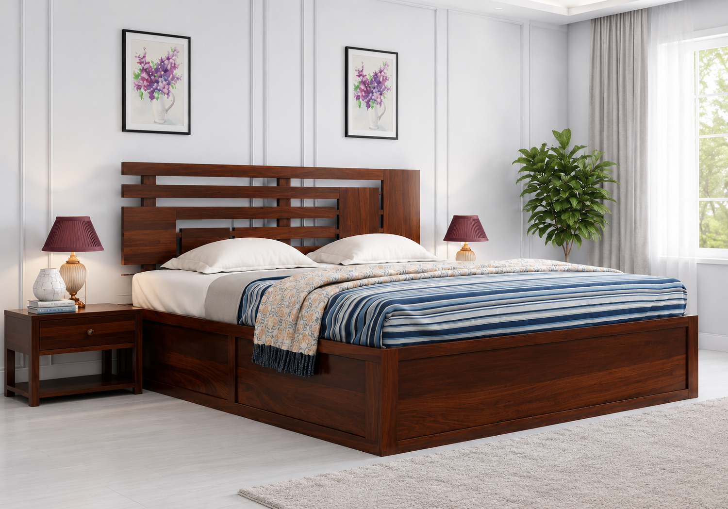 Bristol Solid Wood Storage Bed in Classic Provincial Teak Finish