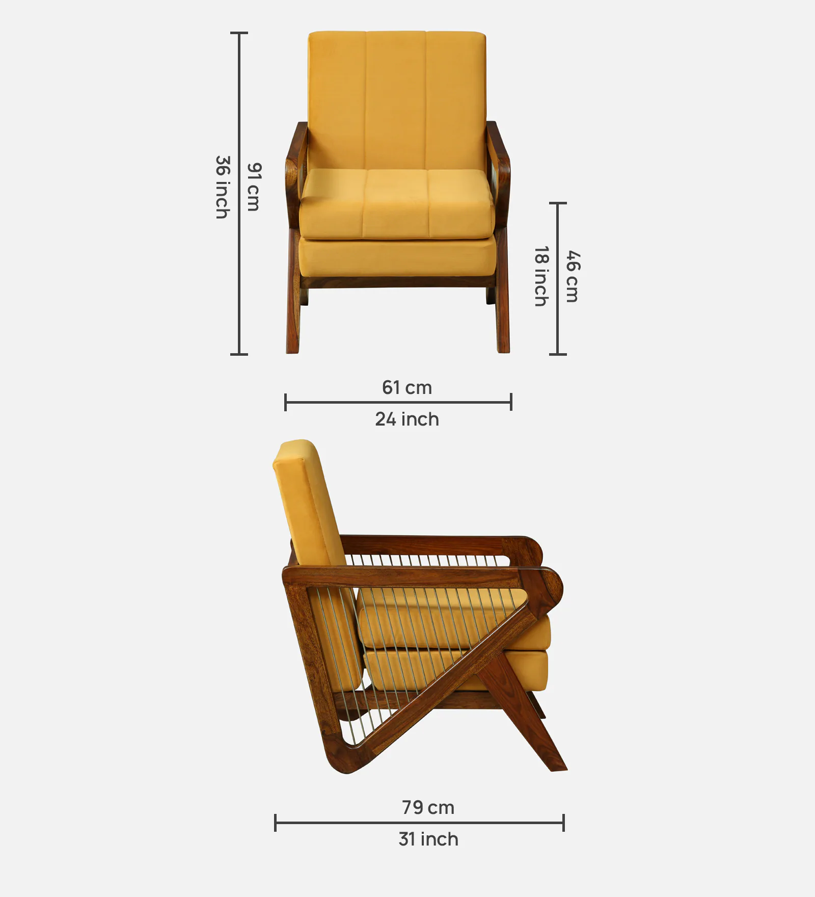 Briston Solid Wood 1 Seater Sofa for Living Room in Walnut Finish - Image 3