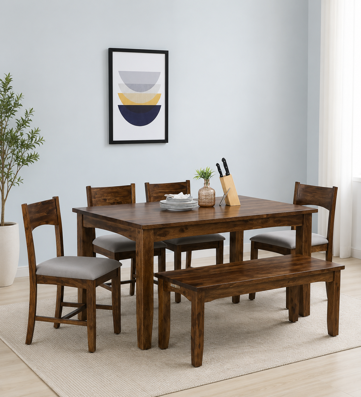 Caldora Solid Sheesham Wood 6 Seater Dining Set for Dining Room
