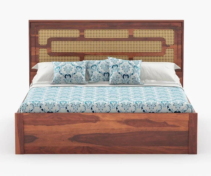 Calidora Premium Wooden Bed with Modern Headboard Design - Image 2