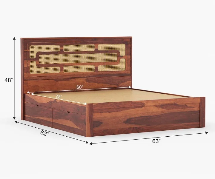 Calidora Premium Wooden Bed with Modern Headboard Design - Image 7