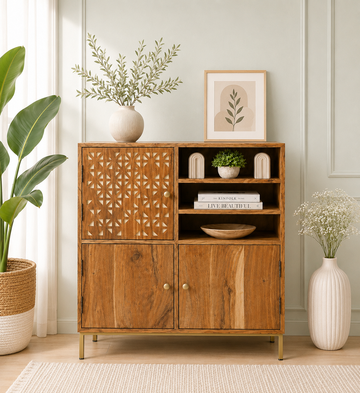 Calidora Solid Sheesham Wood Contemporary Storage Cabinet