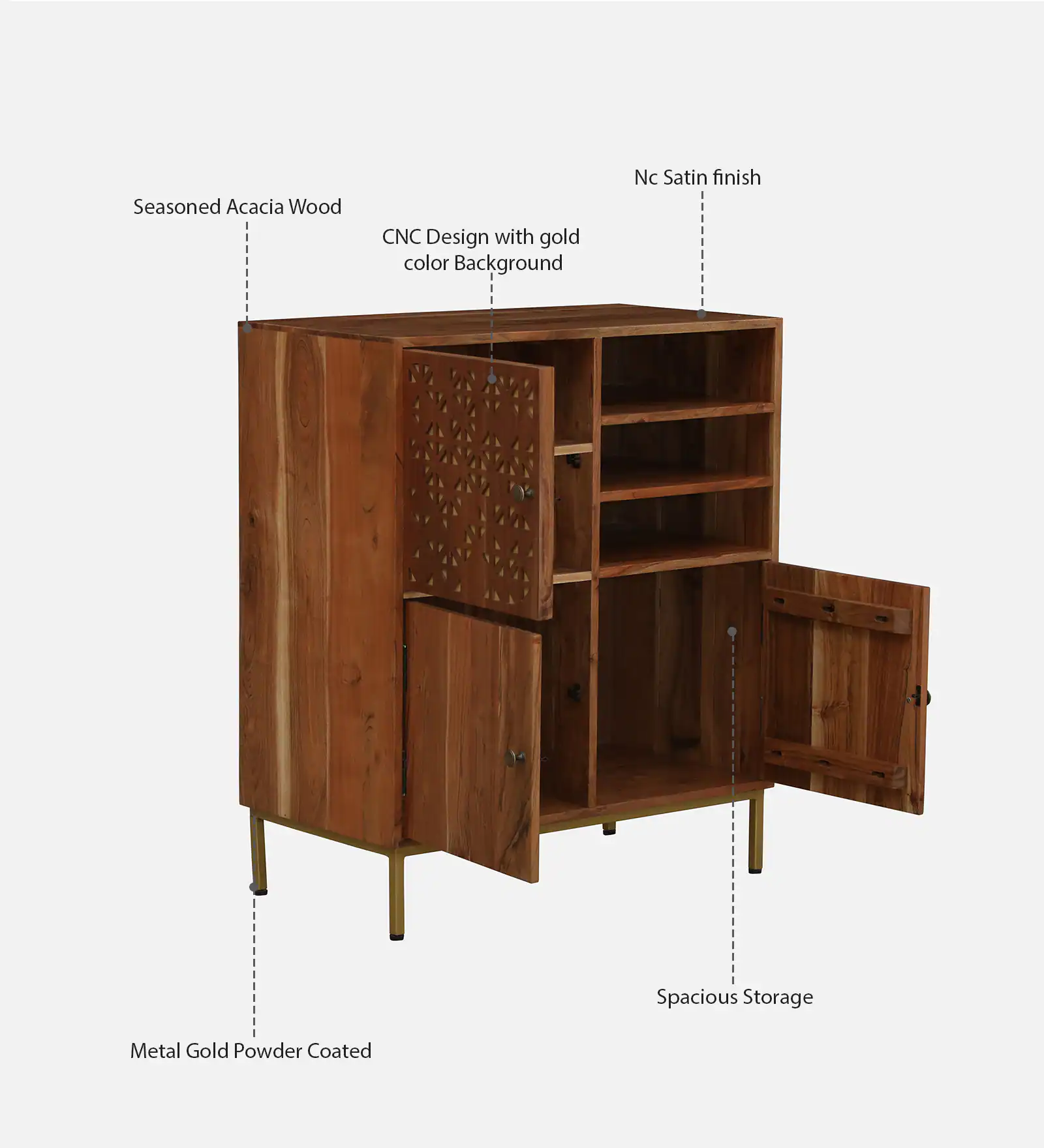 Calidora Solid Sheesham Wood Contemporary Storage Cabinet - Image 2