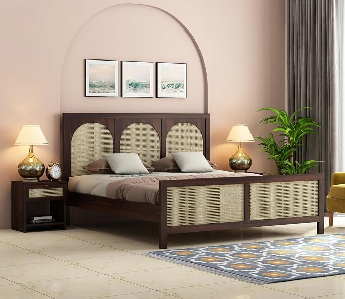 Calista Solid Wood Bed in Dark Walnut Finish