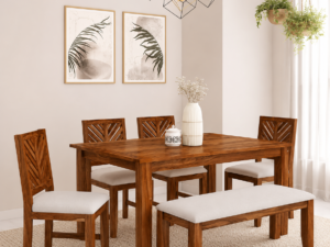 Carvello Solid Sheesham Wood 6 Seater Dining Table Set