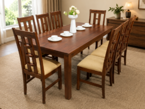 Castellan Sheesham Wood 6 Seater Dining Set In Scratch Resistant Walnut Brown Finish With Bench