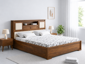 Cavira Premium Sheesham Wood Bed with Timeless Design in Honey Oak Finish