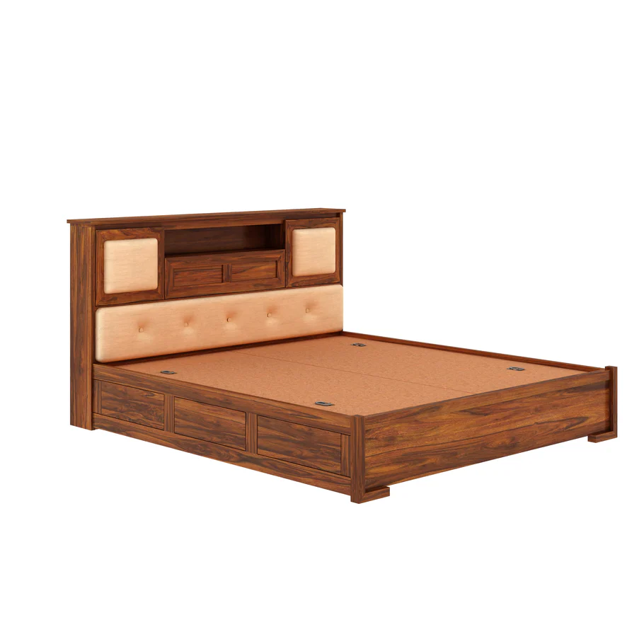Cavira Premium Sheesham Wood Bed with Timeless Design in Honey Oak Finish - Image 3