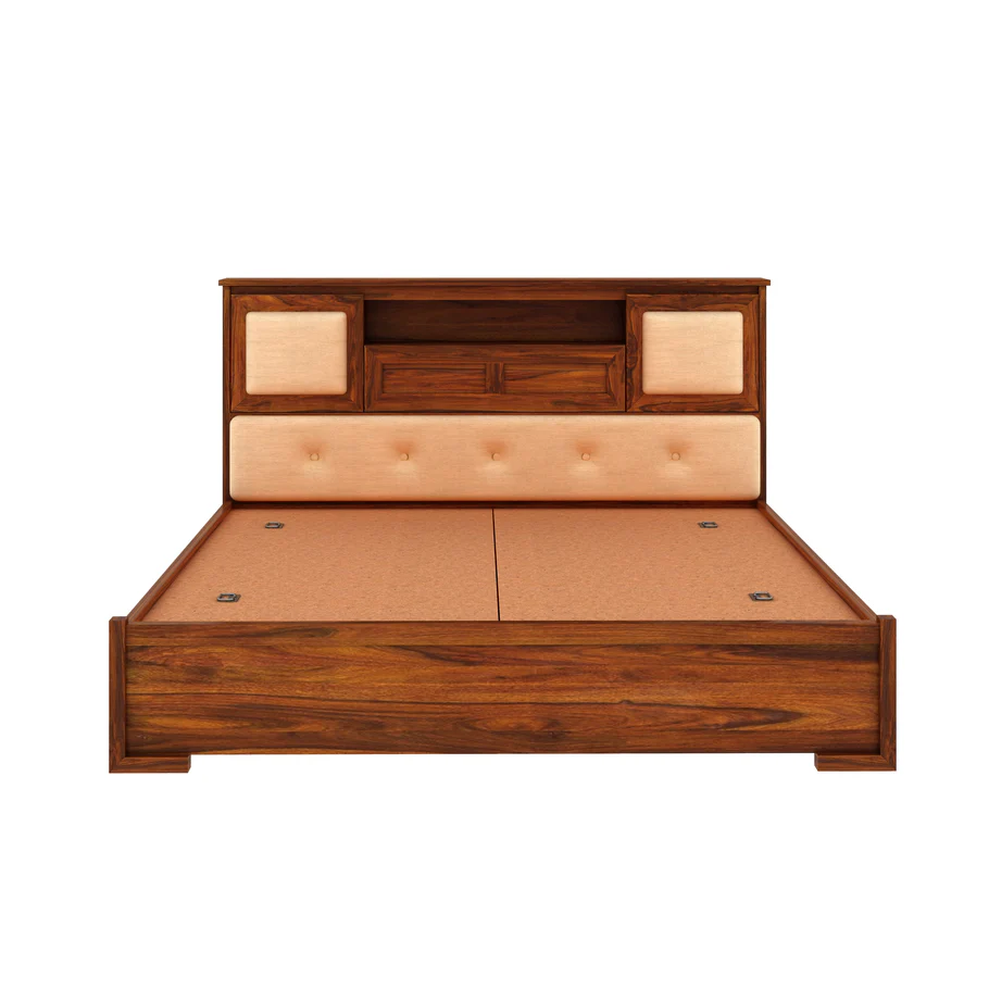 Cavira Premium Sheesham Wood Bed with Timeless Design in Honey Oak Finish - Image 4
