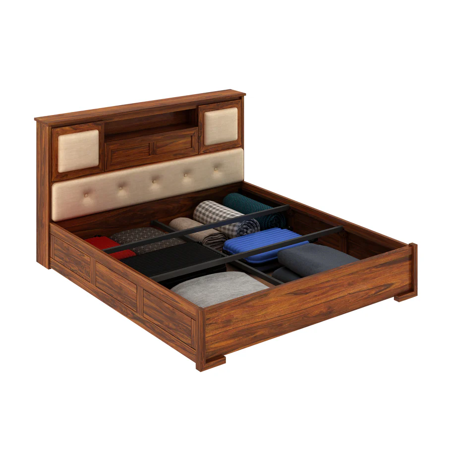 Cavira Premium Sheesham Wood Bed with Timeless Design in Honey Oak Finish - Image 5