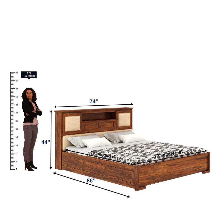 Cavira Premium Sheesham Wood Bed with Timeless Design in Honey Oak Finish - Image 6