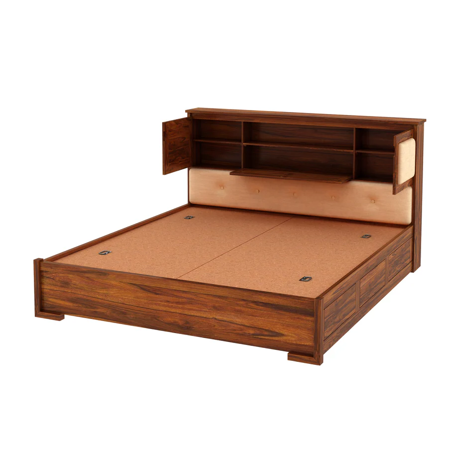 Cavira Premium Sheesham Wood Bed with Timeless Design in Honey Oak Finish - Image 7