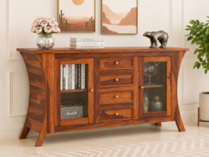 Cedarfield Solid Sheesham Wood Storage Cabinet in Natural Teak Finish