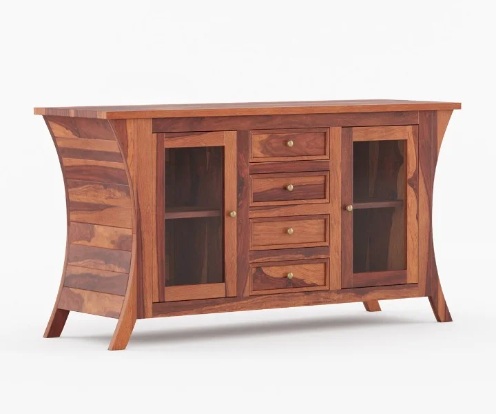 Cedarfield Solid Sheesham Wood Storage Cabinet in Natural Teak Finish - Image 3