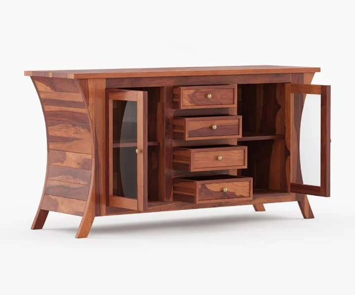Cedarfield Solid Sheesham Wood Storage Cabinet in Natural Teak Finish - Image 5