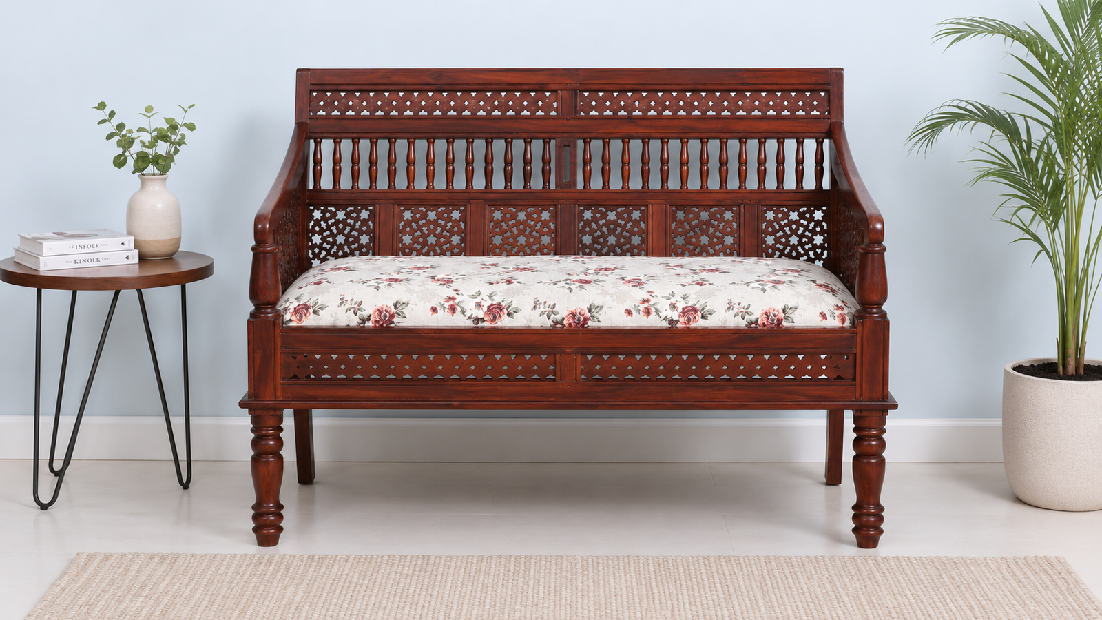 Celestia Solid Wood 2 Seater Sofa with Elegant Fabric Upholstery