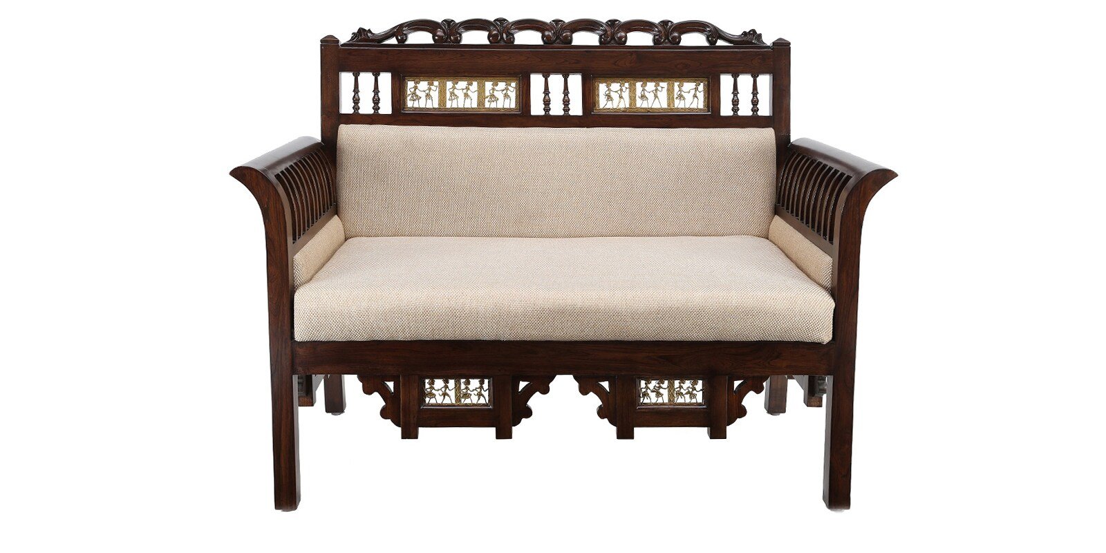 Classic Handcrafted Sheesham Wood 2 Seater Sofa with Premium Fabric Finish - Image 5
