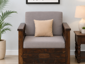 Classic Handcrafted Solid Wood 1 Seater Sofa with Premium Comfort Seating