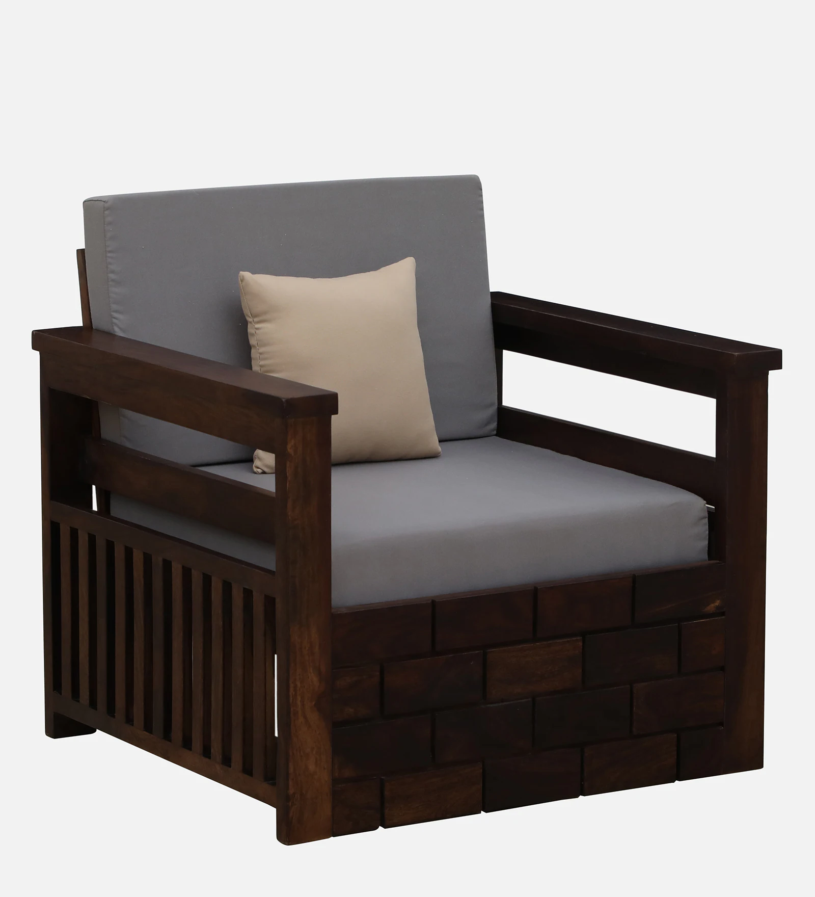 Classic Handcrafted Solid Wood 1 Seater Sofa with Premium Comfort Seating - Image 5