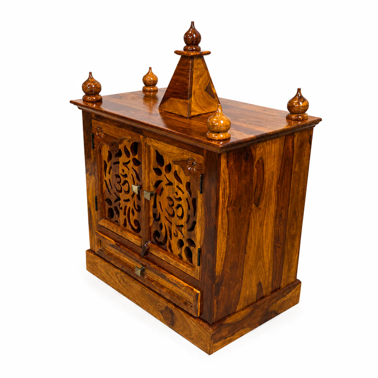 Classic Heritage Solid Wood Mandir with Storage Drawer and Cabinet Space - Image 4