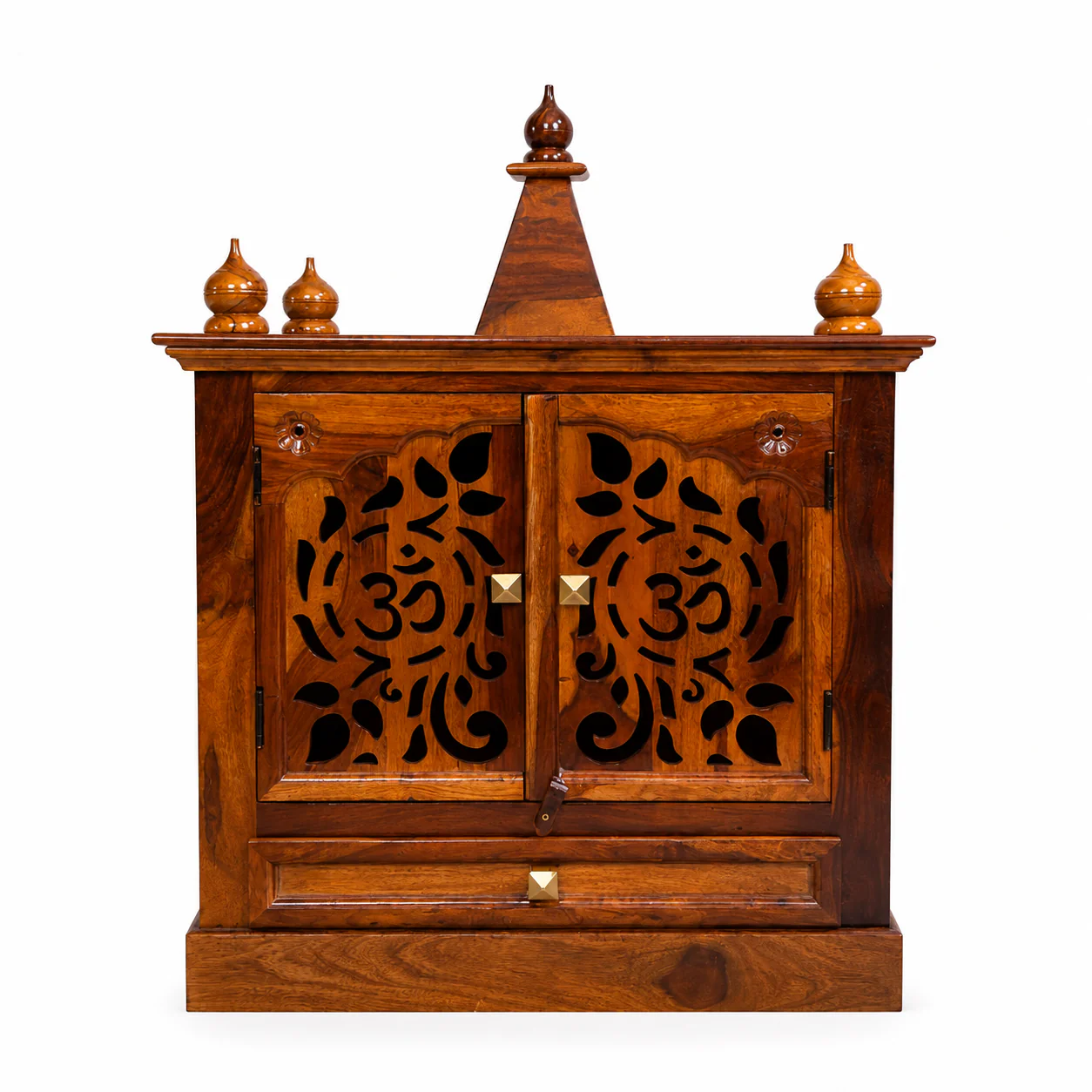 Classic Heritage Solid Wood Mandir with Storage Drawer and Cabinet Space - Image 5