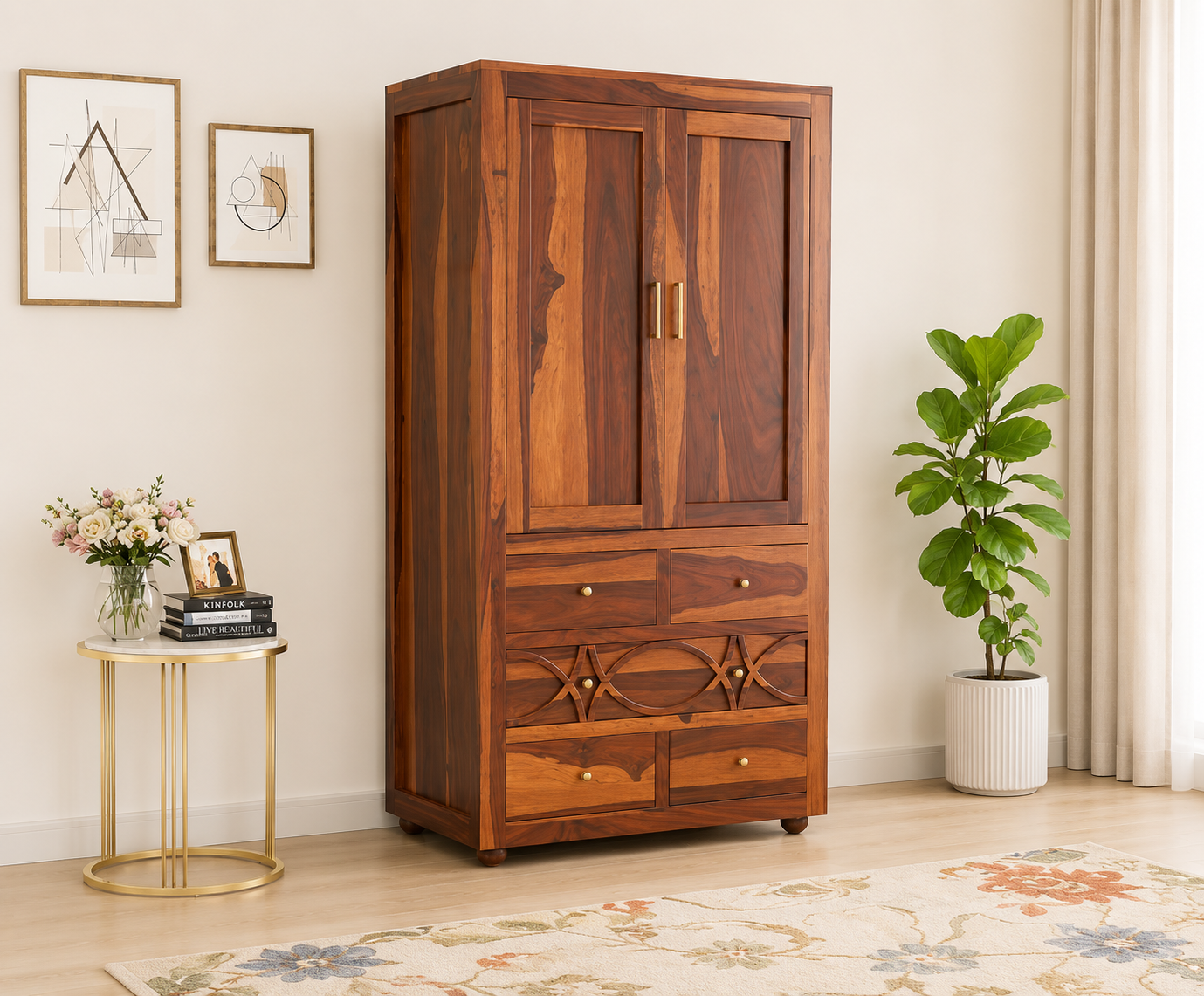 Classic Sheesham Wood Double Door Wardrobe