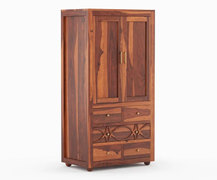Classic Sheesham Wood Double Door Wardrobe - Image 2