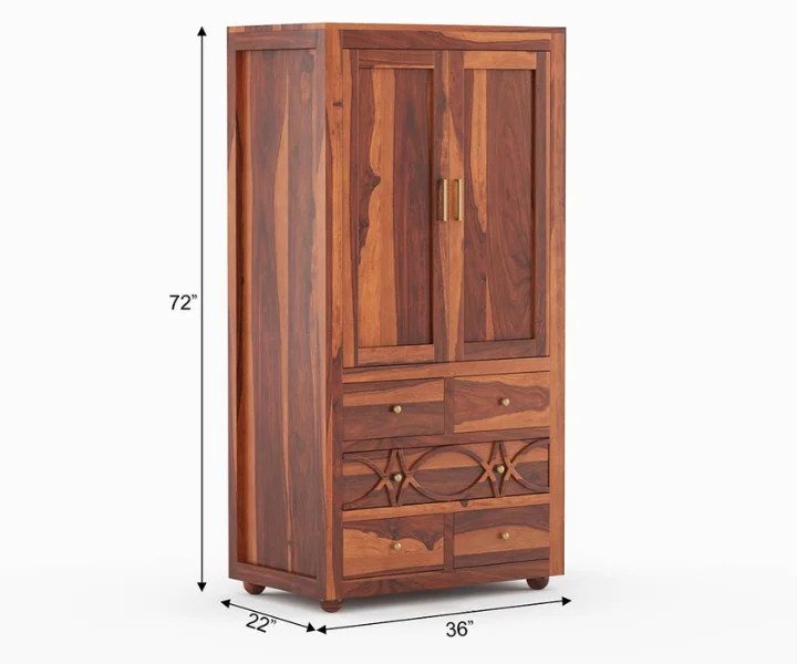 Classic Sheesham Wood Double Door Wardrobe - Image 3