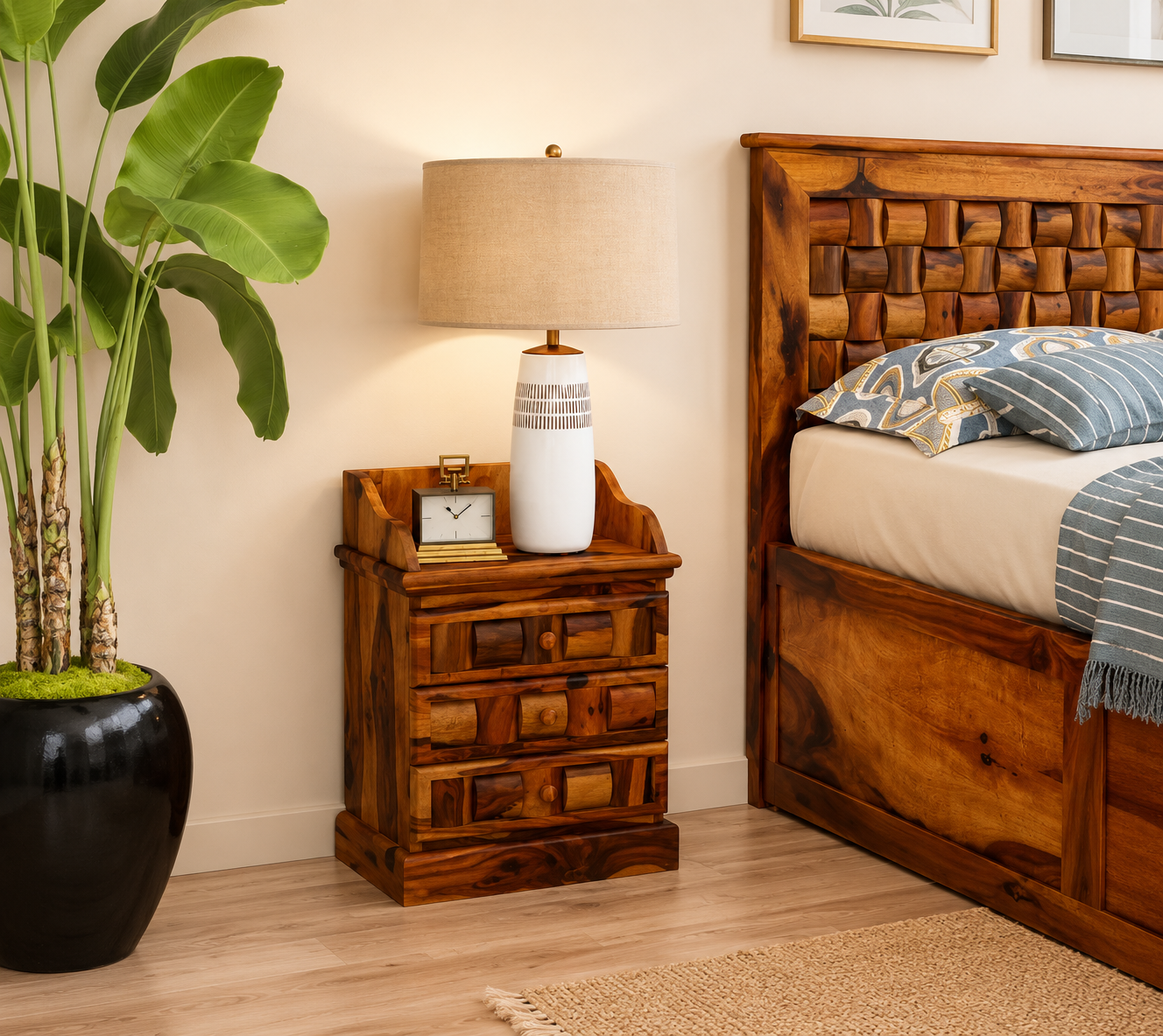 Classic Solid Sheesham Bedside Table for Bedroom