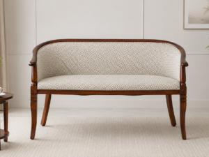 Contemporary Sheesham Wood 2 Seater Sofa in Natural Teak Finish with Plush Cushions
