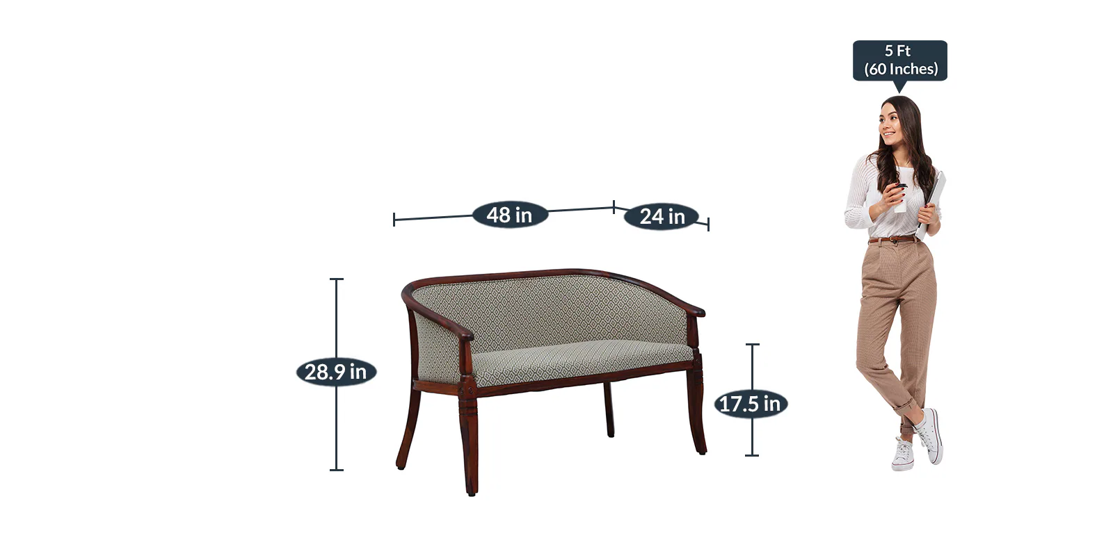 Contemporary Sheesham Wood 2 Seater Sofa in Natural Teak Finish with Plush Cushions - Image 3