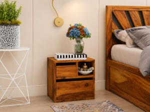 Contemporary Solid Sheesham Wood Bedside Table