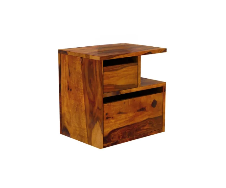 Contemporary Solid Sheesham Wood Bedside Table - Image 2