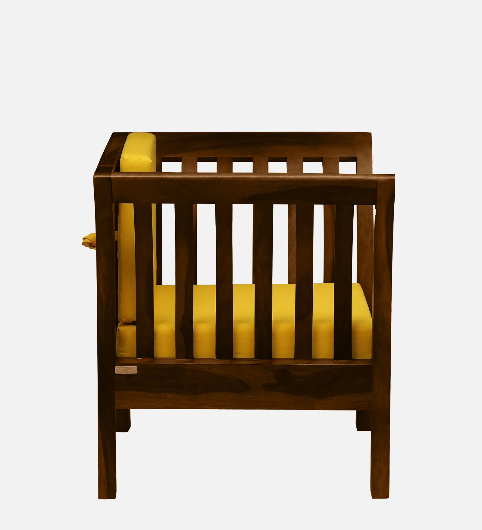Contemporary Solid Wood 1 Seater Sofa in Natural Teak Finish with Plush Cushion - Image 3