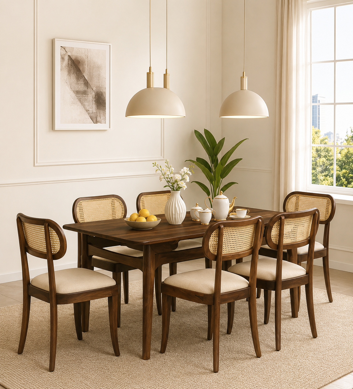 Corvanta Premium Solid Sheesham Wood 6 Seater Dining Table Set
