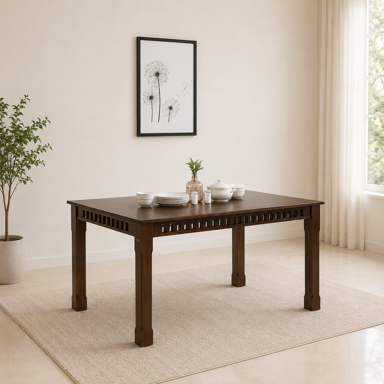 Corvian Solid Sheesham Wood Modern Dining Table for Contemporary Homes
