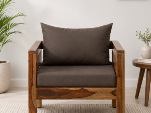 Designer Sheesham Wood Single Seater Sofa in Walnut Finish