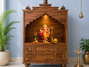 Divine Comfort Premium Wooden Temple with Spacious Storage and Shelves
