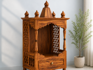 Divine Heritage Solid Sheesham Wood Home Temple with Spacious Storage Cabinet
