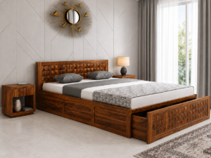 Dravik Premium Solid Wood Bed for Modern Bedrooms in Provincial Teak Finish