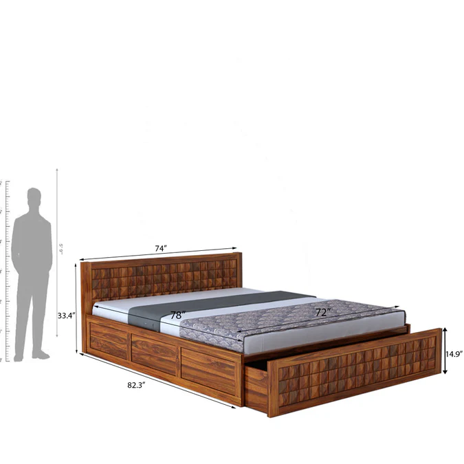 Dravik Premium Solid Wood Bed for Modern Bedrooms in Provincial Teak Finish - Image 3